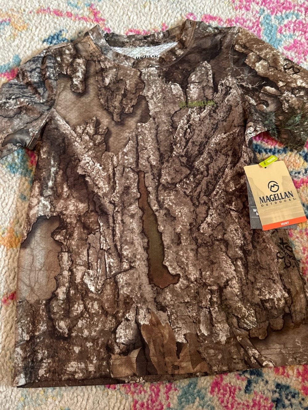 Magellan Outdoors Brown and Green Kids' Camo Bark Print Dress